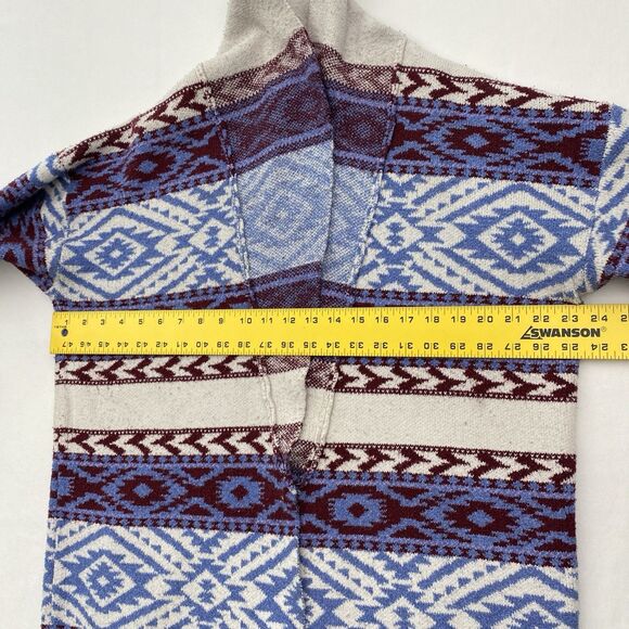 Forever 21 Cardigan Sweater Womens Large Blue Aztec Open Duster Cozy Casual - Picture 8 of 11